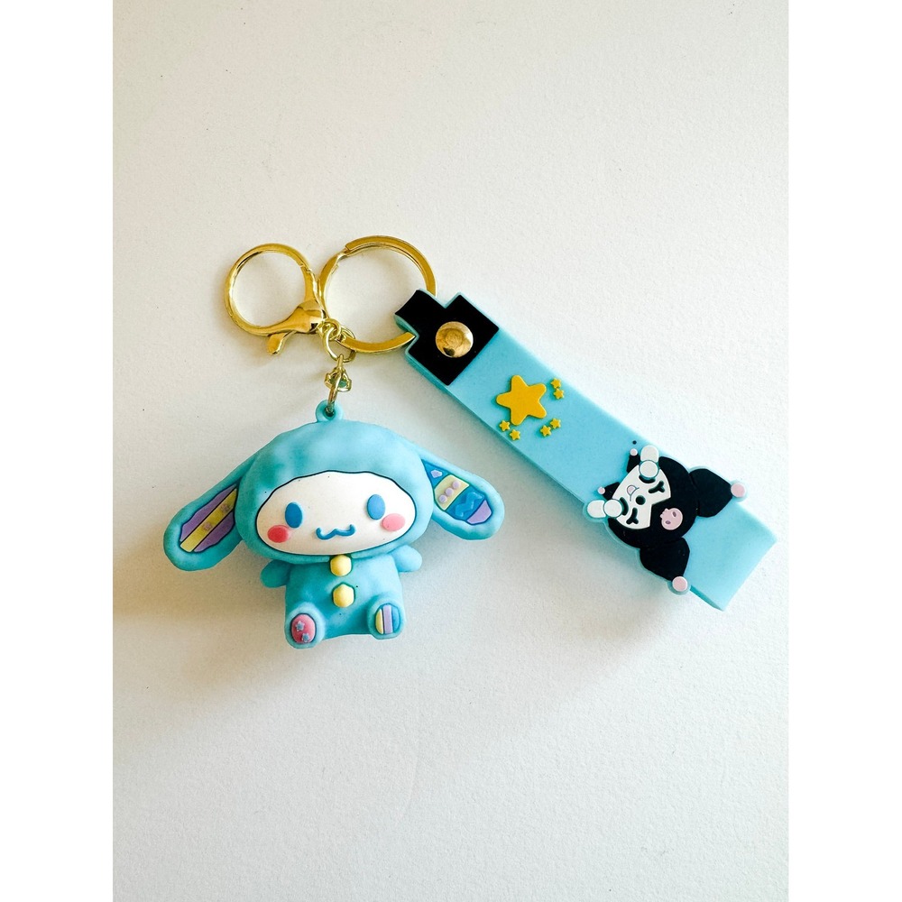 Sanrio Cinnamoroll Blue Silicone 3D Keychain Happy Wristlet Strap Kuromi Charm